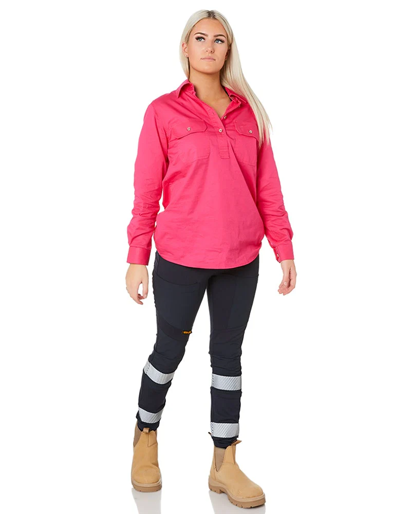 Ladies Closed Front Shirt LS - Pink - Image 2