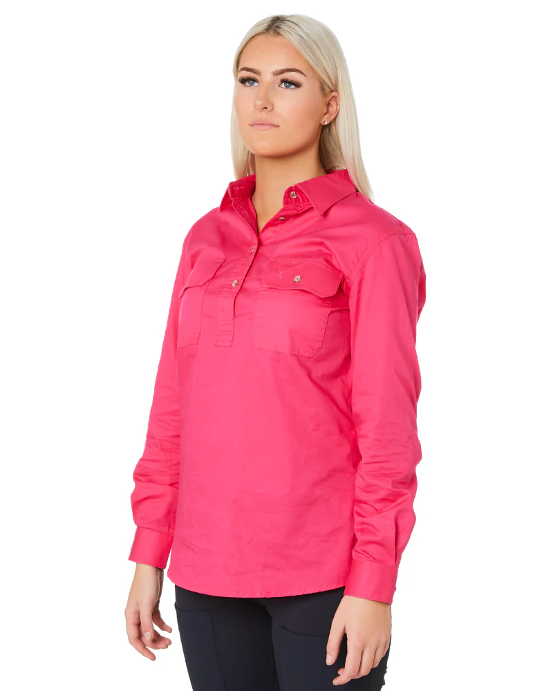 Ladies Closed Front Shirt LS - Pink - Image 3