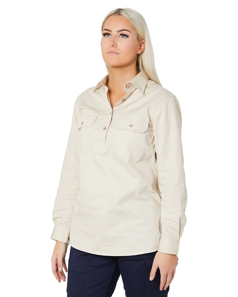 Ladies Closed Front Shirt LS - Stone - Image 3