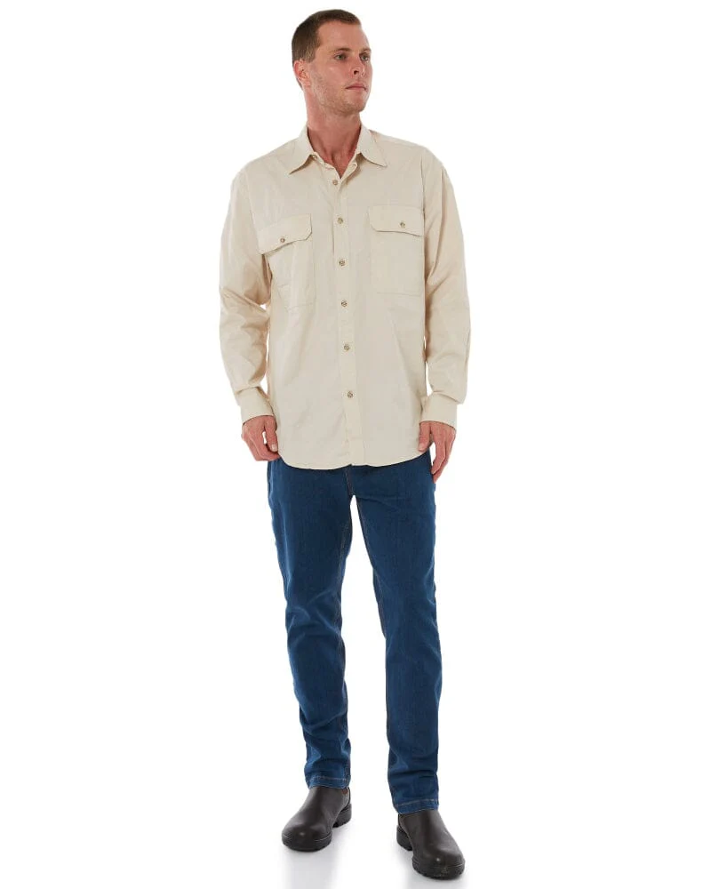 Open Front Cotton Twill LS Shirt - Stone - Image 2