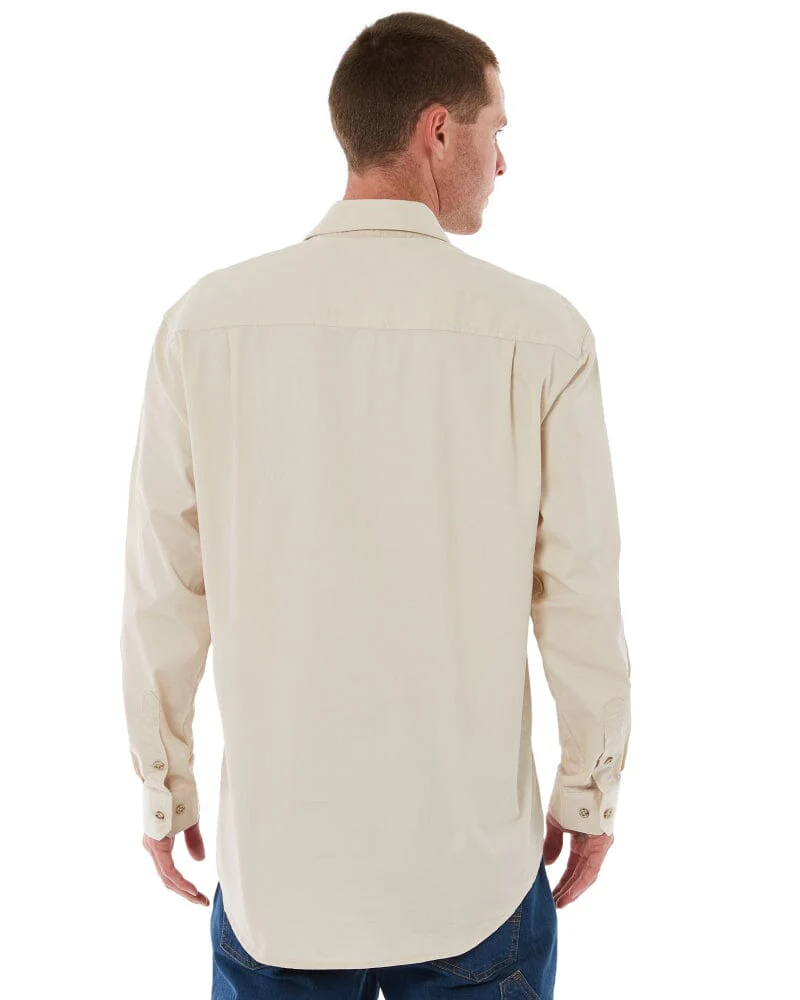 Open Front Cotton Twill LS Shirt - Stone - Image 4