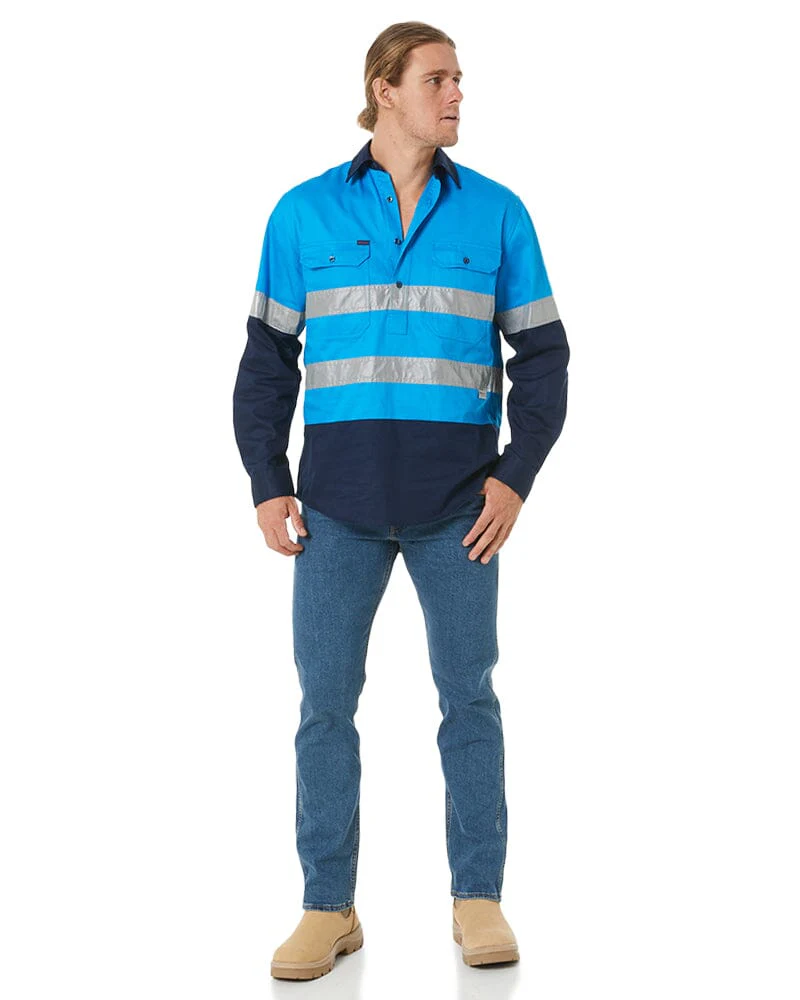 Closed Front LS Taped Shirt - Blue - Image 2