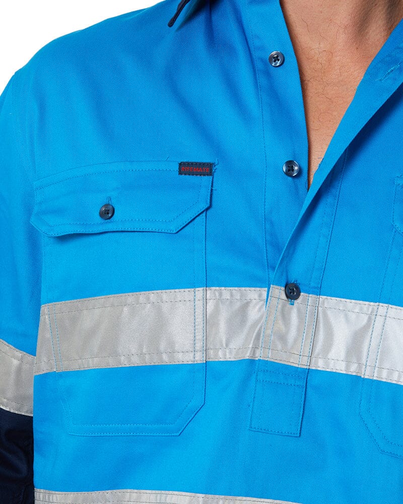 Closed Front LS Taped Shirt - Blue - Image 7