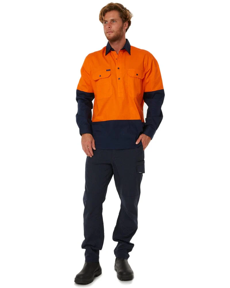 Vented Closed Front Lightweight LS Shirt - Orange/Navy - Image 2
