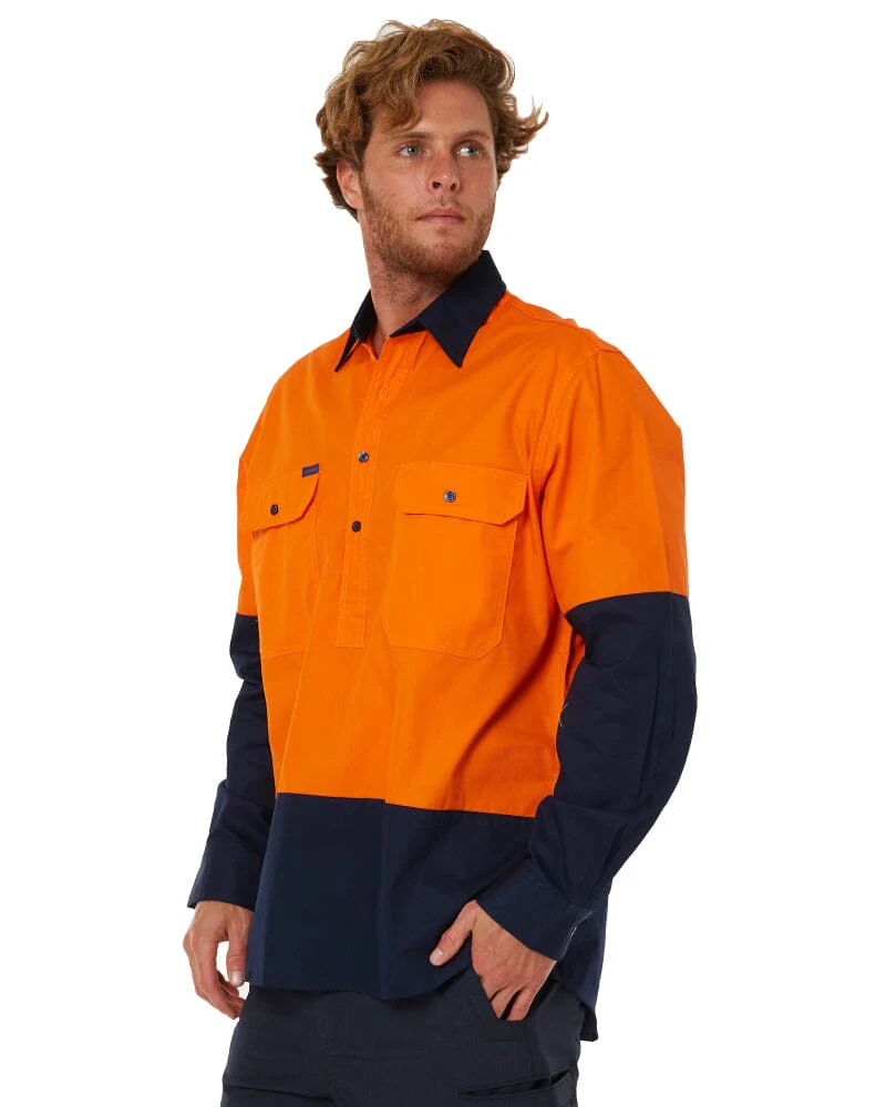 Vented Closed Front Lightweight LS Shirt - Orange/Navy - Image 3