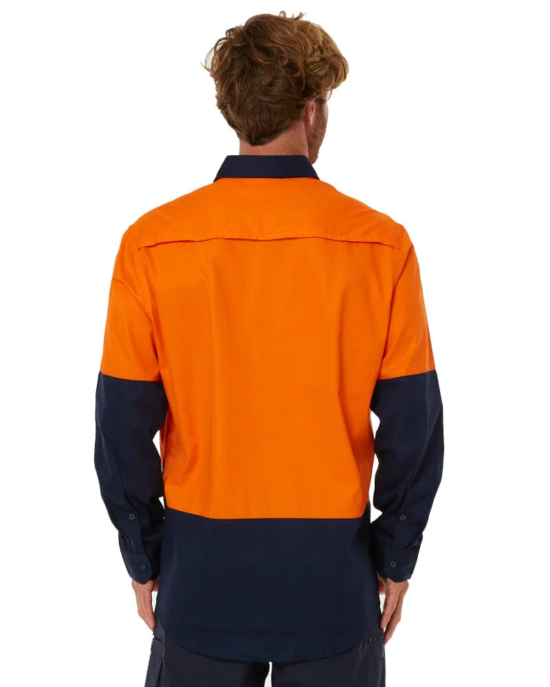 Vented Closed Front Lightweight LS Shirt - Orange/Navy - Image 4