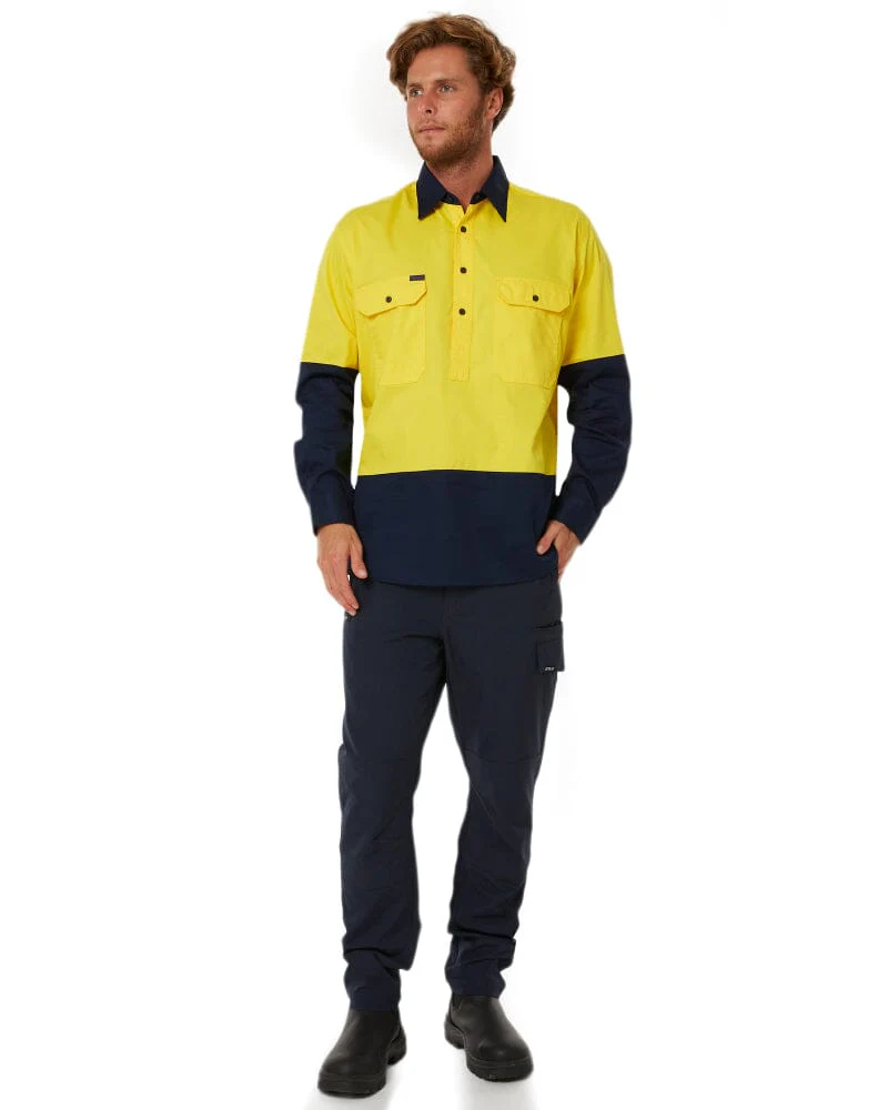 Vented Closed Front Lightweight LS Shirt - Yellow/Navy - Image 2