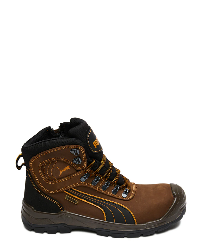 Scuff Cap Waterproof Work Boot With Zip - Brown/Yellow - Image 4