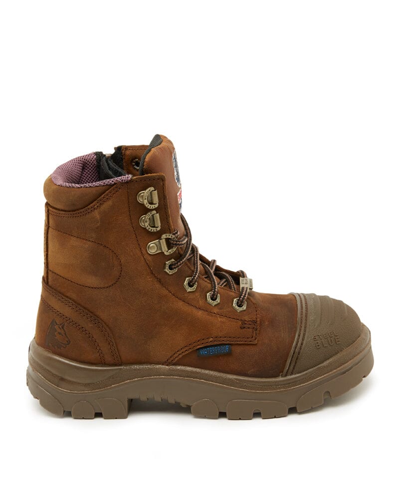 Ladies Argyle Zip Scuff Cap Waterproof Safety Boot - Distressed Brown - Image 4
