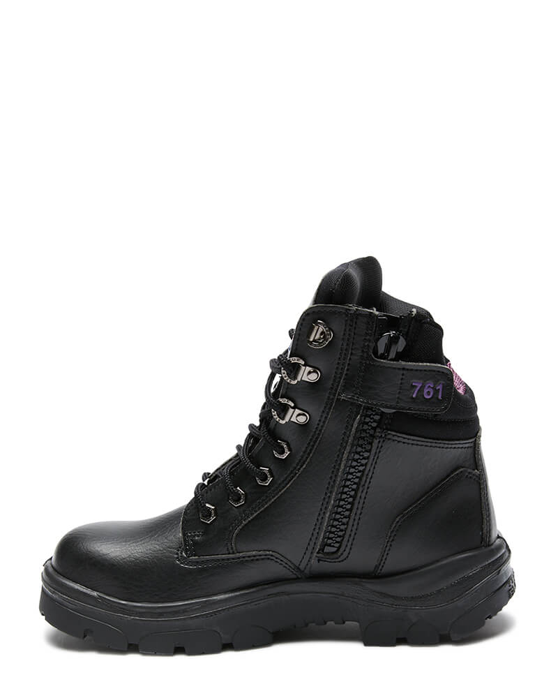 Ladies Vegan Southern Cross Lace Up Ankle Boot with Zip - Black - Image 2