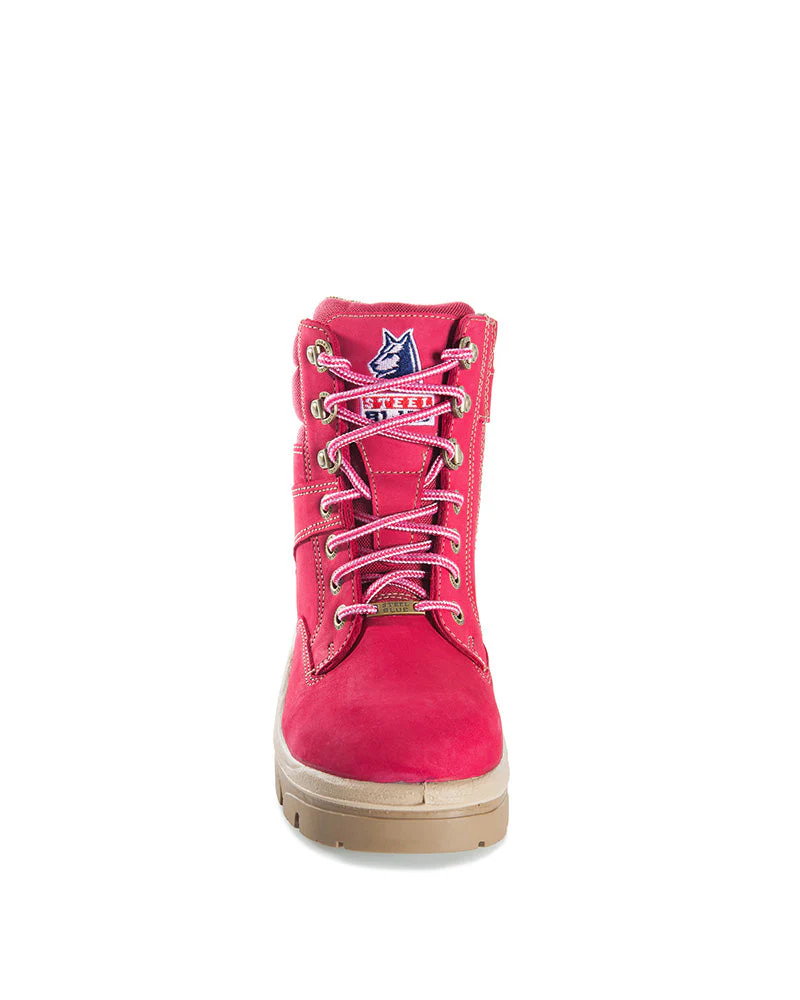 Ladies Southern Cross Lace Up Ankle Boot with Zip - Pink - Image 6