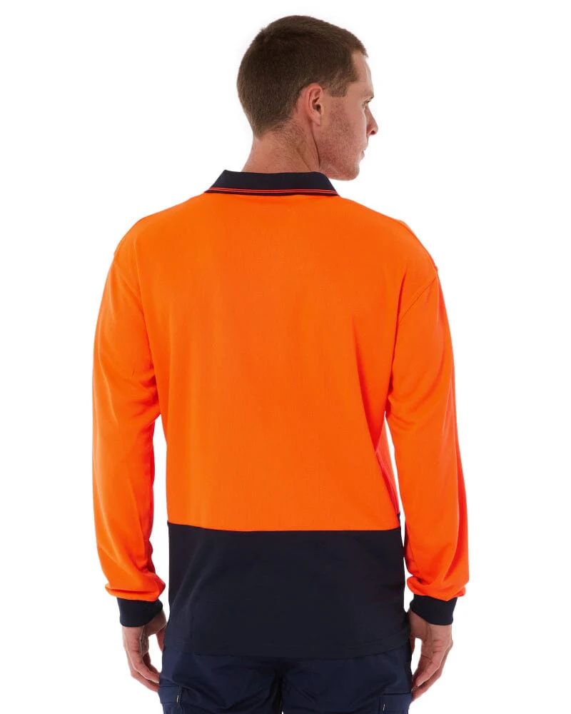 Hi Vis Basic Long Sleeve Polo - Orange/Navy - Image 4