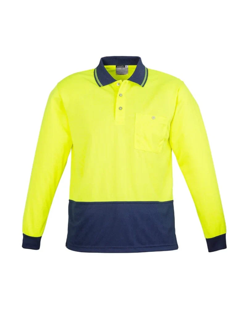 Hi Vis Basic Long Sleeve Polo - Yellow/Navy - Image 6