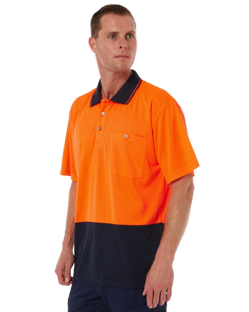 Hi Vis Basic Short Sleeve Polo - Orange/Navy - Image 3