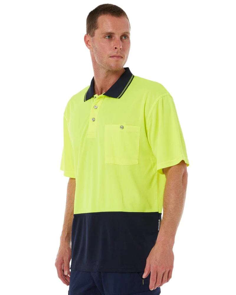 Hi Vis Basic Short Sleeve Polo - Yellow/Navy - Image 3