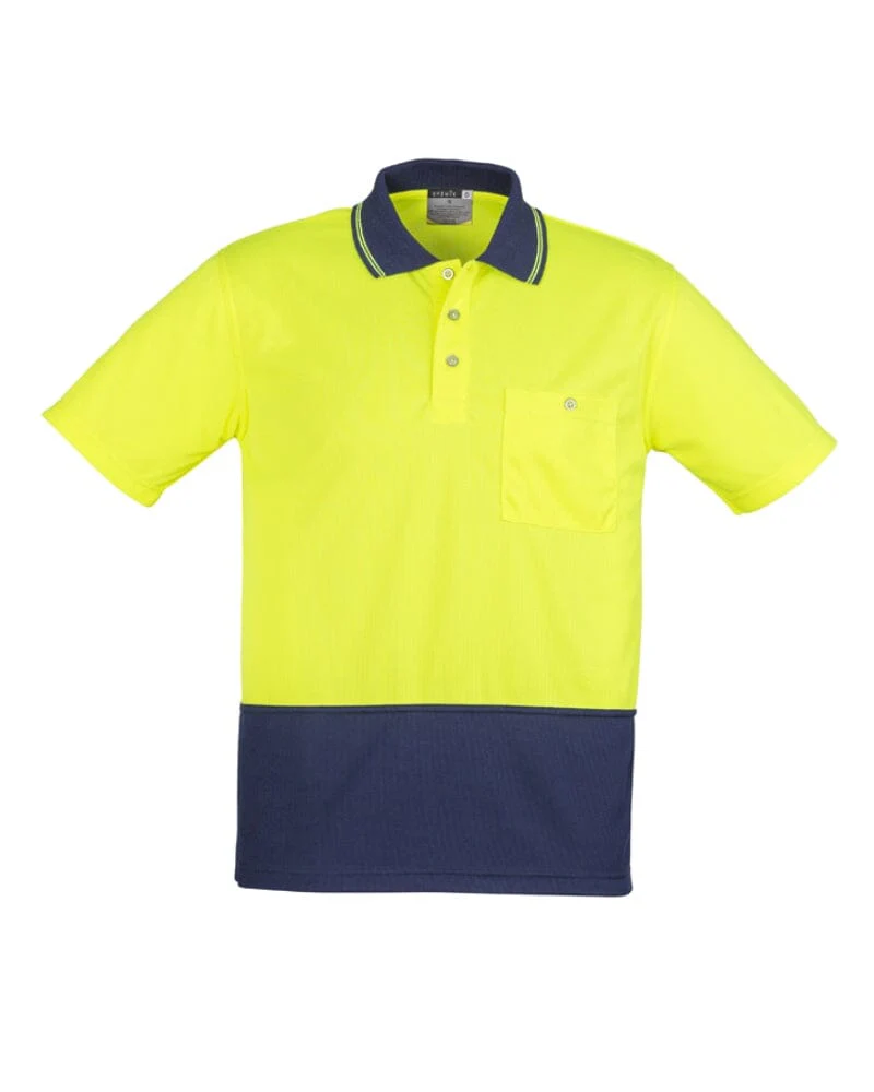 Hi Vis Basic Short Sleeve Polo - Yellow/Navy - Image 6