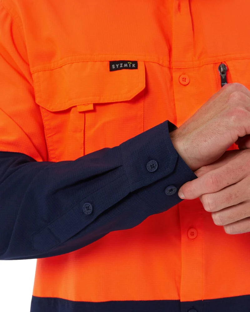 Hi Vis Outdoor Long Sleeve Shirt - Orange/Navy - Image 10