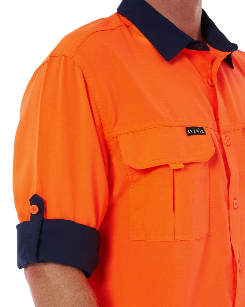 Hi Vis Outdoor Long Sleeve Shirt - Orange/Navy - Image 12