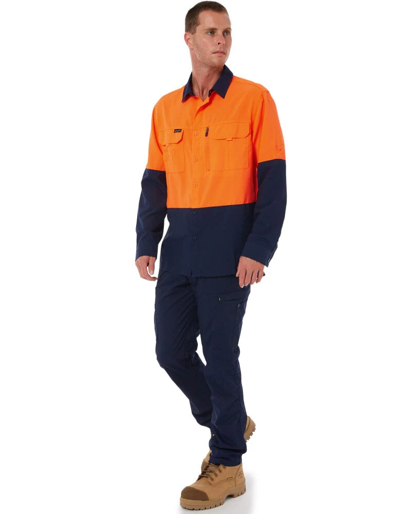 Hi Vis Outdoor Long Sleeve Shirt - Orange/Navy - Image 2