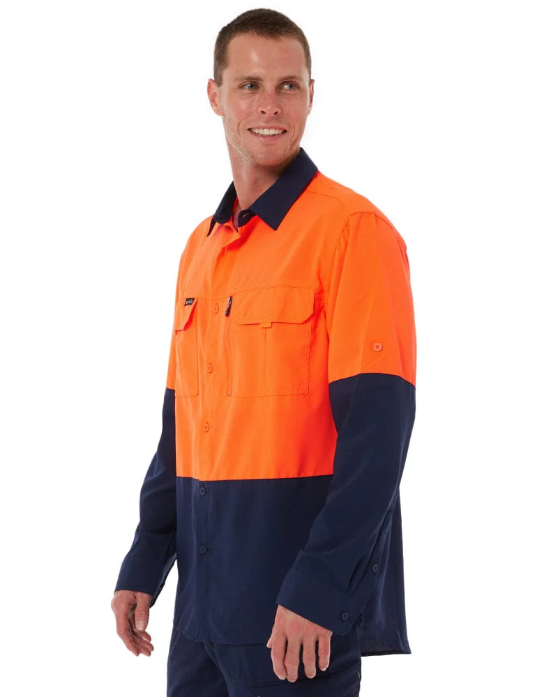 Hi Vis Outdoor Long Sleeve Shirt - Orange/Navy - Image 3
