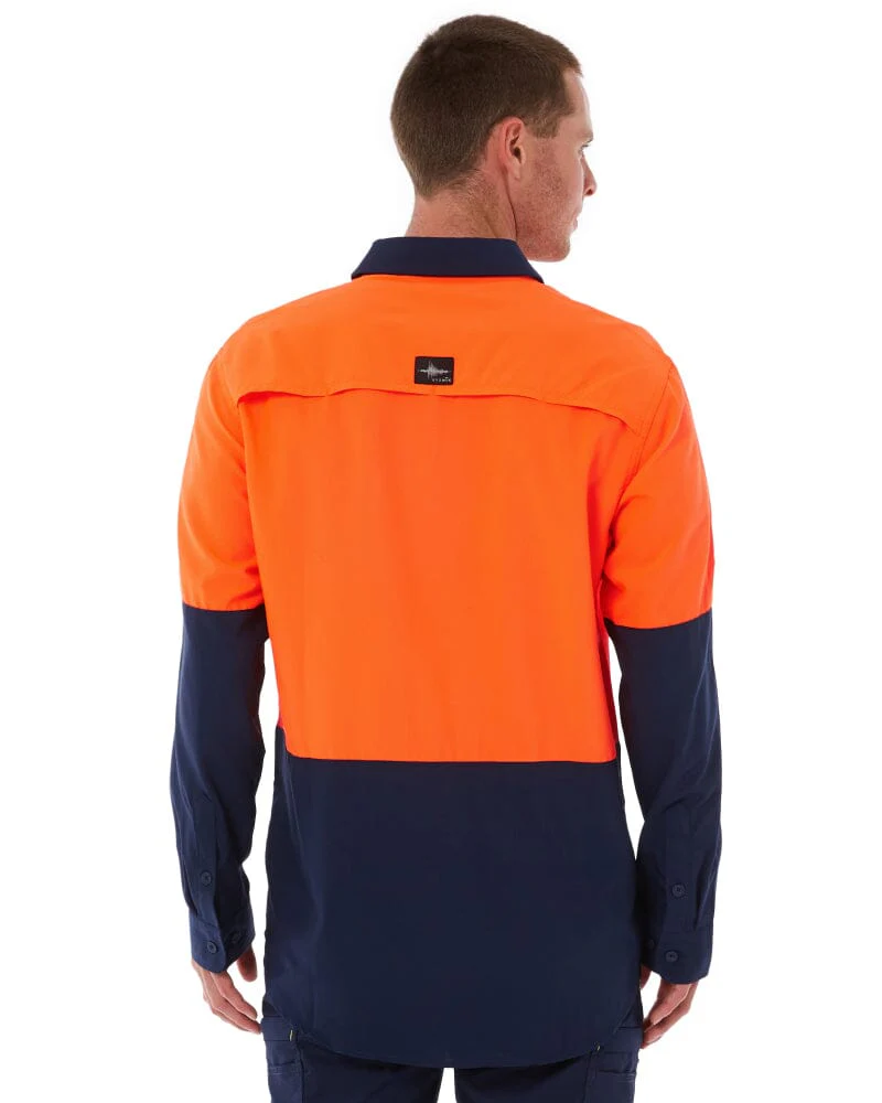 Hi Vis Outdoor Long Sleeve Shirt - Orange/Navy - Image 4