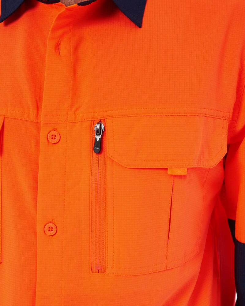 Hi Vis Outdoor Long Sleeve Shirt - Orange/Navy - Image 8