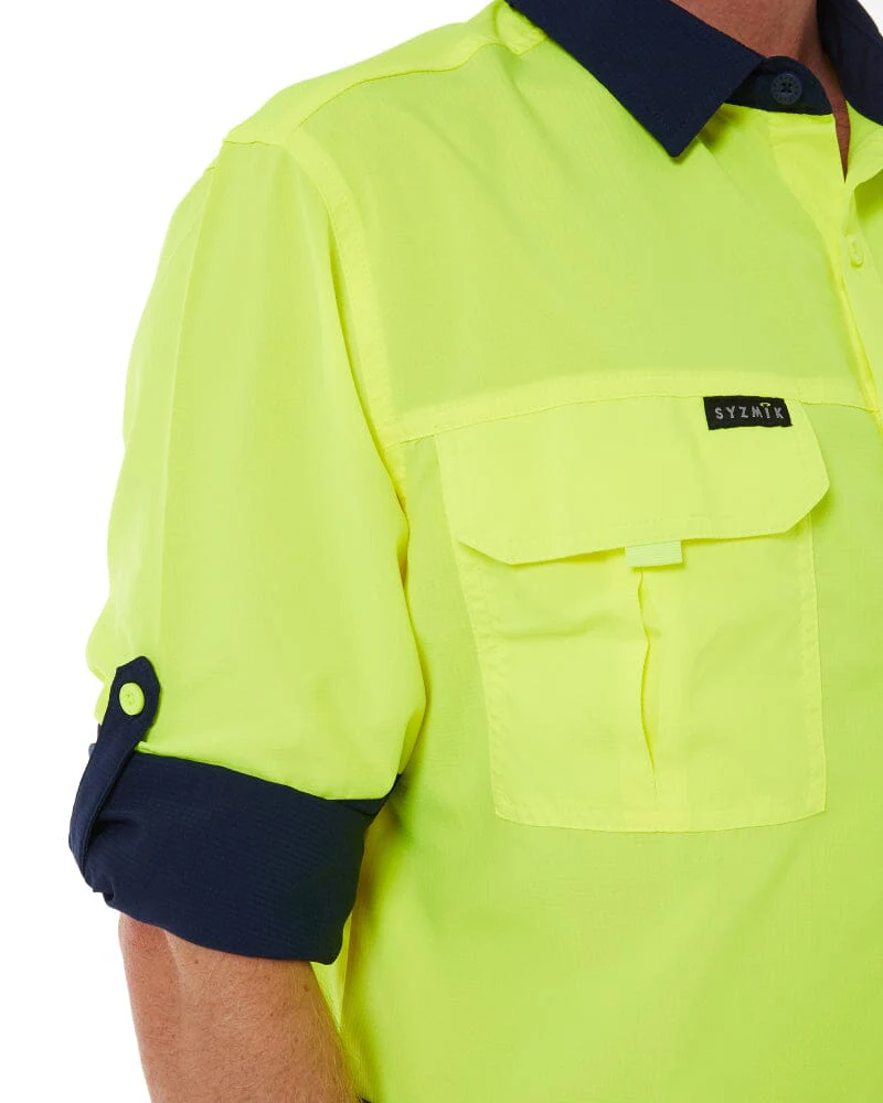 Hi Vis Outdoor Long Sleeve Shirt - Yellow/Navy - Image 12