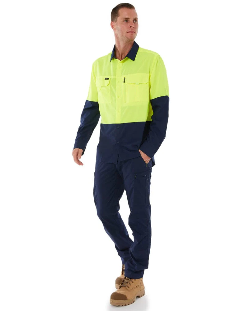 Hi Vis Outdoor Long Sleeve Shirt - Yellow/Navy - Image 2