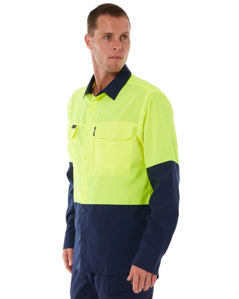 Hi Vis Outdoor Long Sleeve Shirt - Yellow/Navy - Image 3