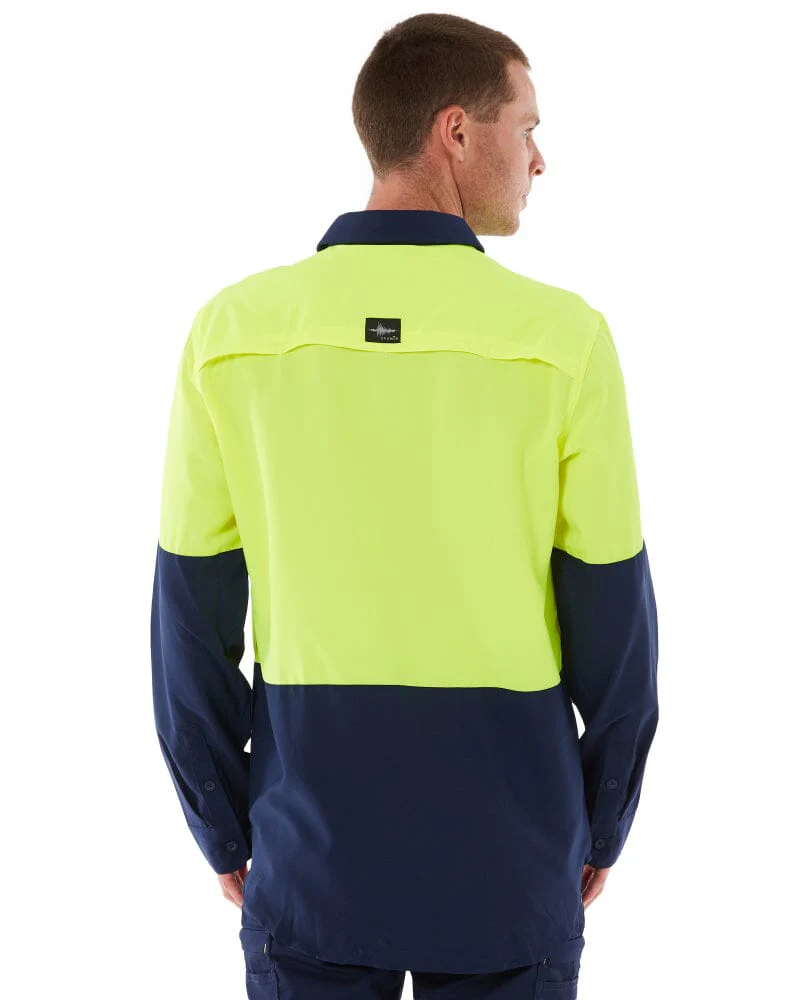 Hi Vis Outdoor Long Sleeve Shirt - Yellow/Navy - Image 4