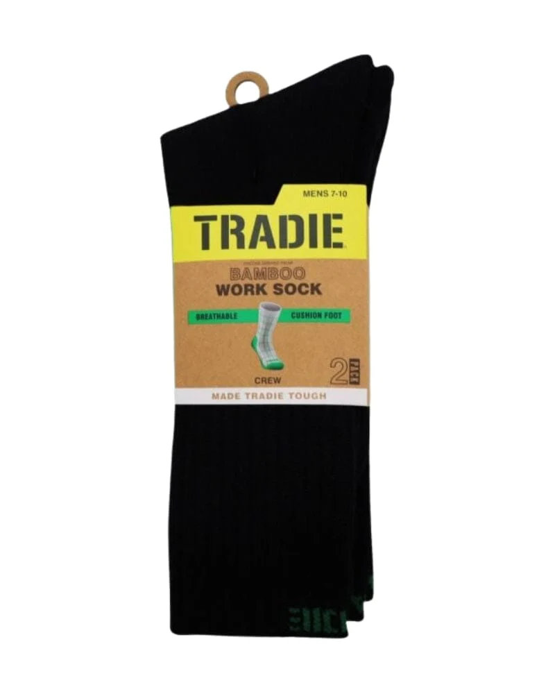 Ribbed Bamboo Work Crew Sock 2pk - Black - Image 2