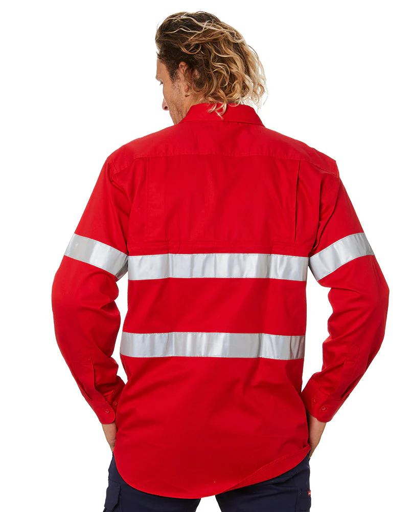Hi Vis Taped Lightweight Cotton Shirt LS - Red - Image 3