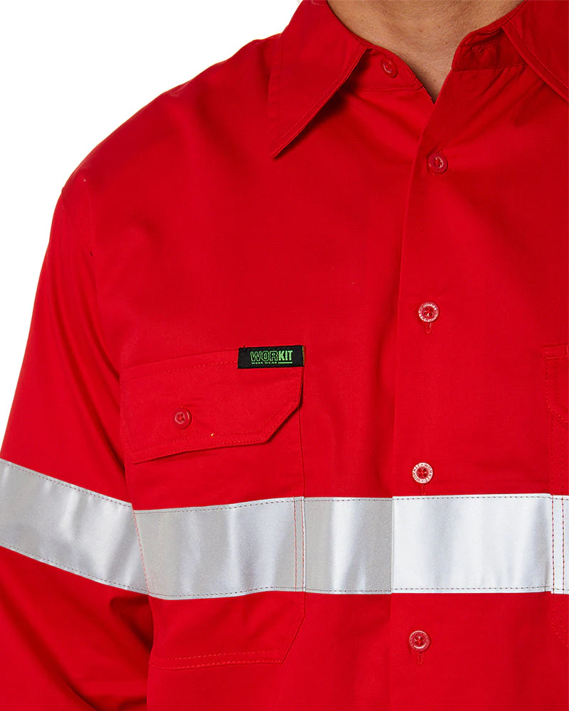 Hi Vis Taped Lightweight Cotton Shirt LS - Red - Image 5
