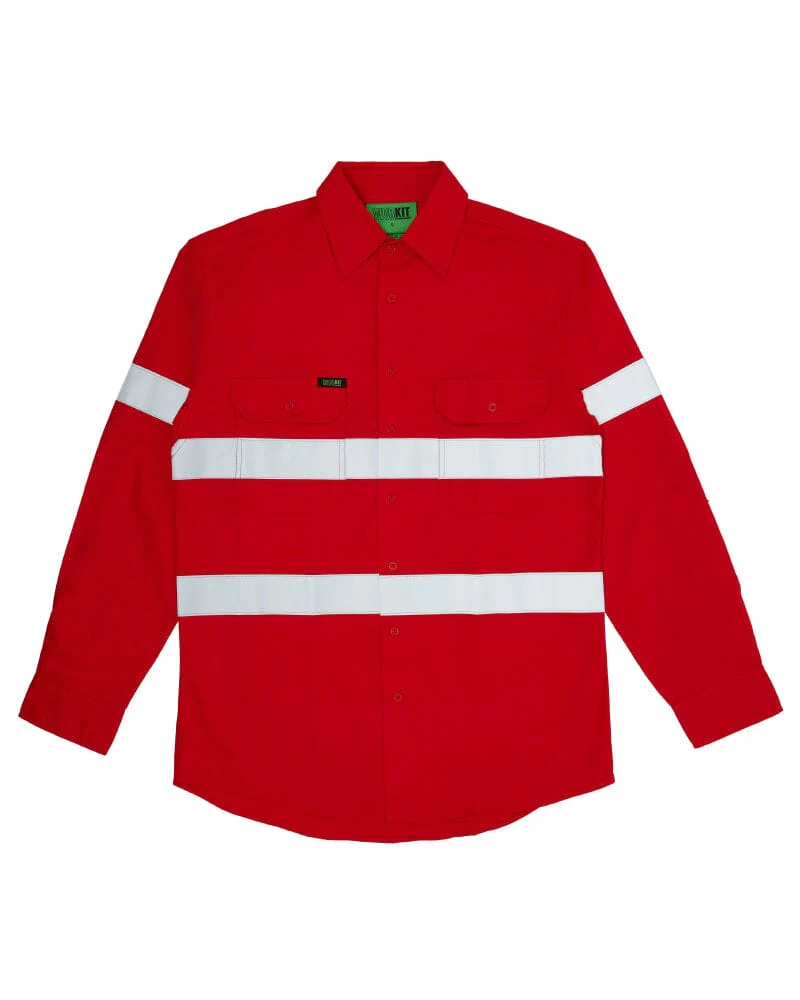 Hi Vis Taped Lightweight Cotton Shirt LS - Red - Image 6