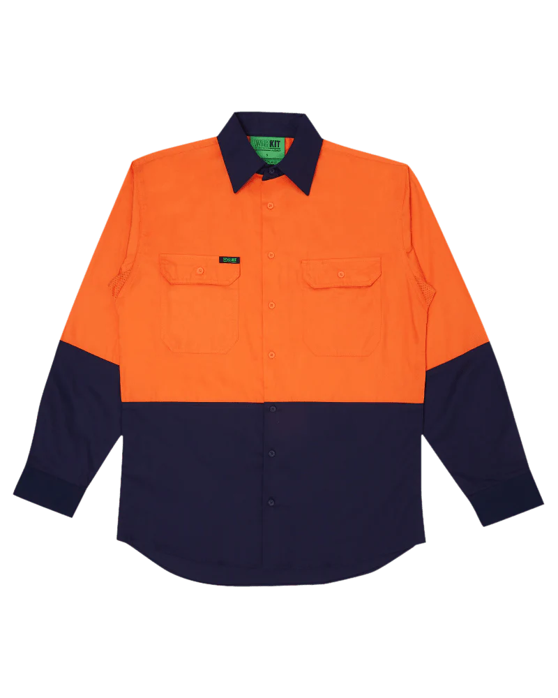 Hi Vis Lightweight Cotton Shirt LS - Orange/Navy