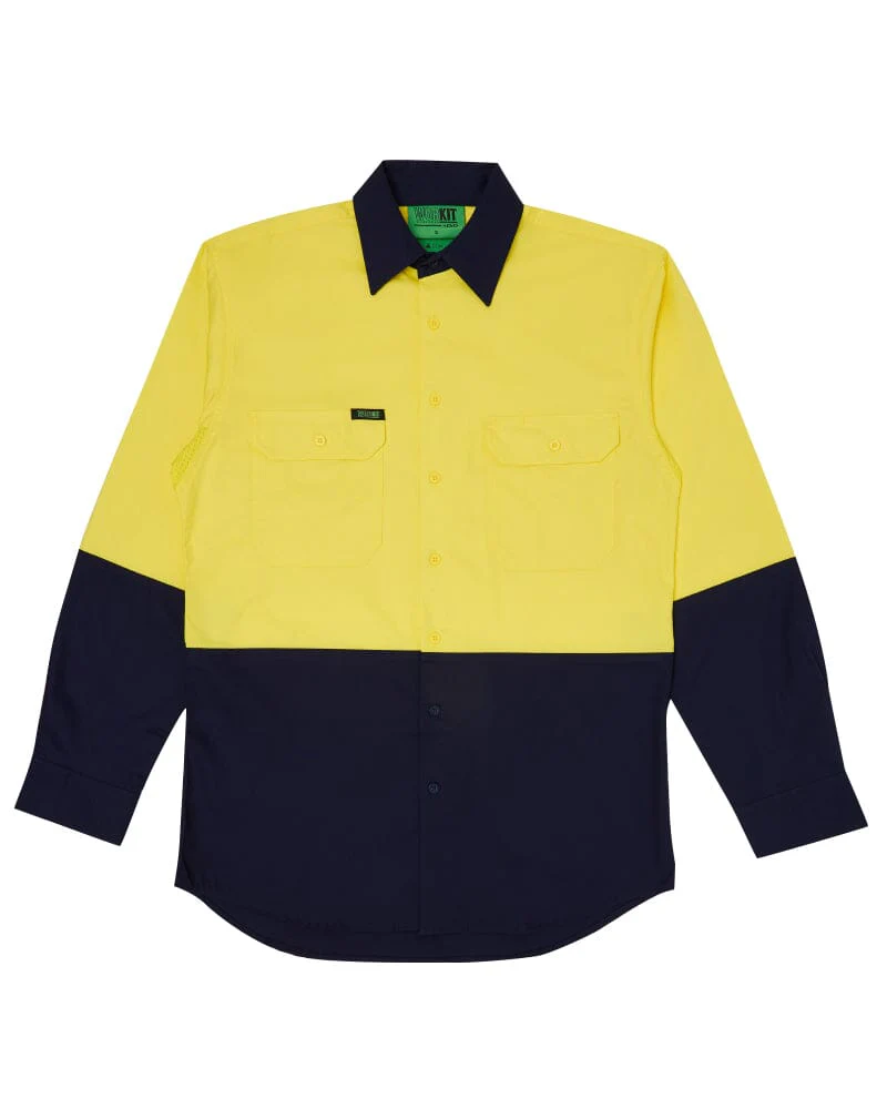 Hi Vis Lightweight Cotton Shirt LS - Yellow/Navy