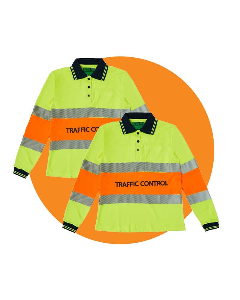 Tradies Traffic Control LS Taped Polo Shirt 2 Value Pack - Yellow/Orange