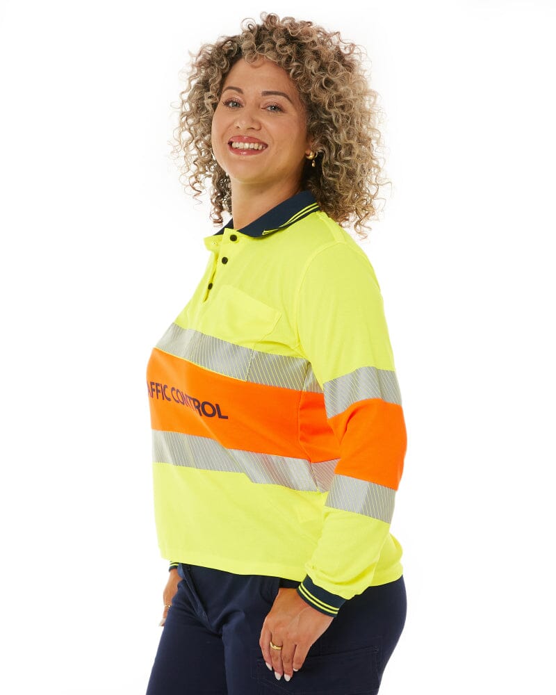 Womens Traffic Control LS Taped Polo Shirt - Orange - Image 3