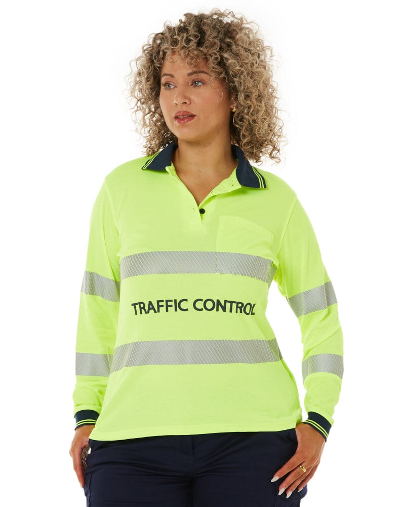 Tradies Womens Traffic Control LS Taped Polo Shirt 2 Value Pack - Yellow - Image 2